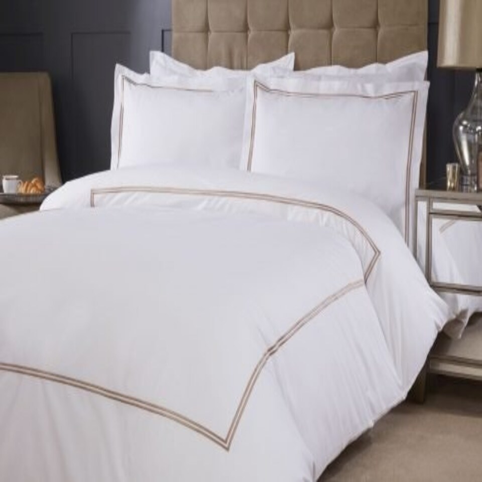 image 1 of Carlton Embroidered Duvet Set Double Bed Taupe