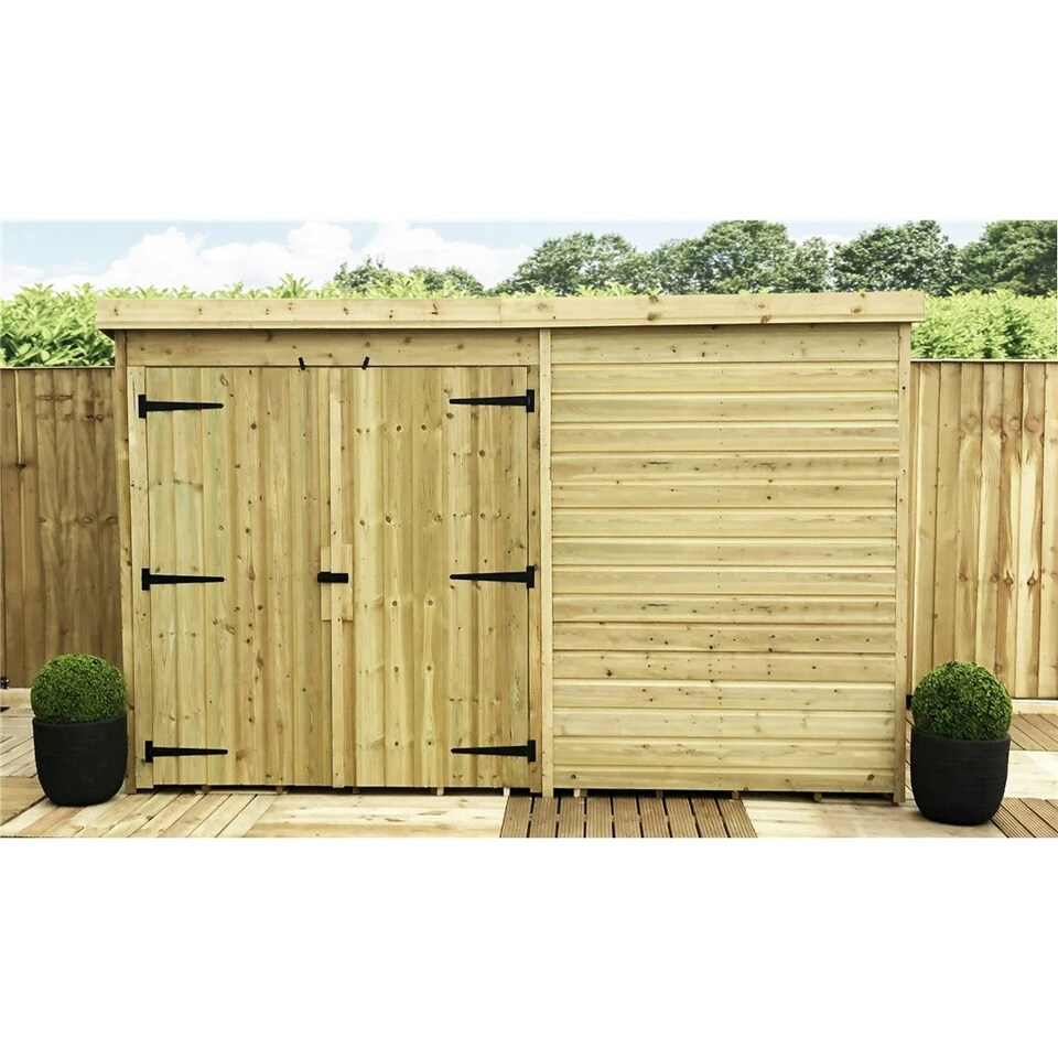 image 1 of 9 x 8 WINDOWLESS Garden Shed Pressure Treated T&G PENT Wooden Garden Shed + Double Doors (9' x 8' / 9ft x 8ft) (9x8)