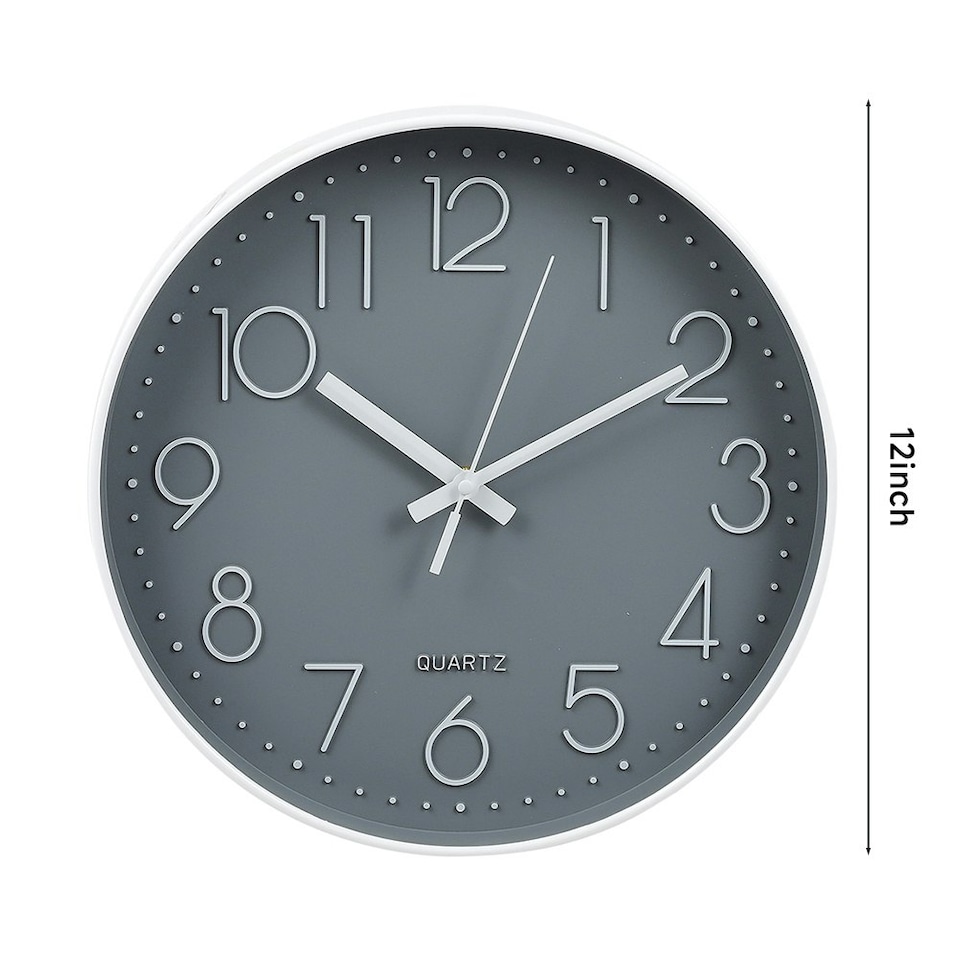 image 1 of Living and Home 12-Inch Wall Clock with Arabic Numerals, Grey | Grey