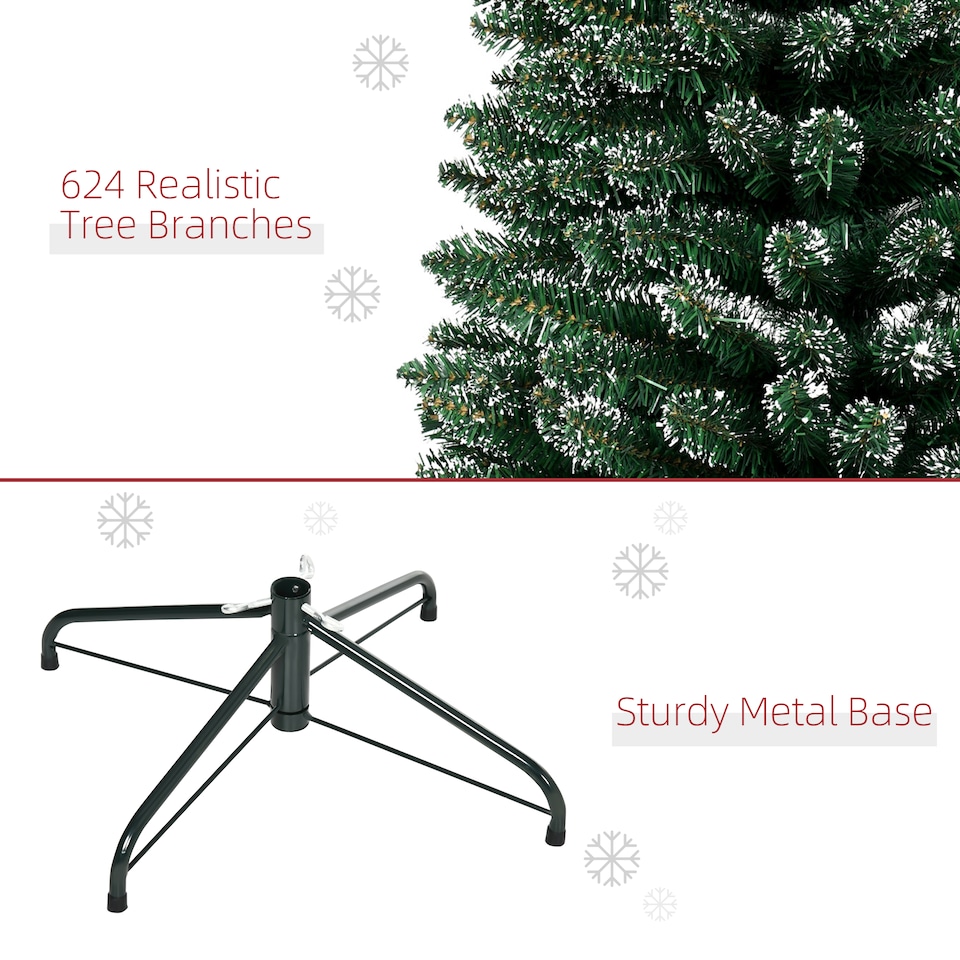 image 1 of HOMCOM 7.5FT Artificial Snow Dipped Christmas Tree mas Pencil Tree Holiday Home Indoor Decoration with Foldable Black Stand, Green