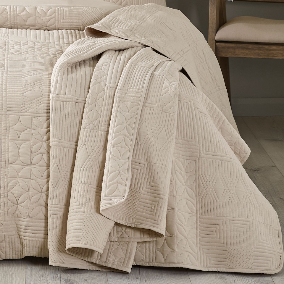 image 1 of Catherine Lansfield Folkstone Geo Bedspread | Cream | Natural | One Size