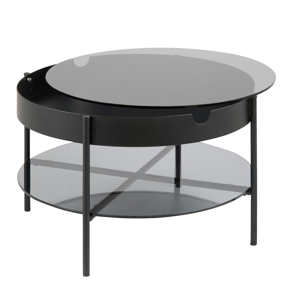 image 1 of Tipton Round Coffee Table in Black with Smoked Glass Top 75cm