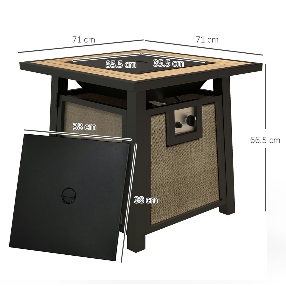 image 1 of Outsunny Gas Fire Pit Table with 50,000 BTU Burner, Cover, Glass Beads, Brown