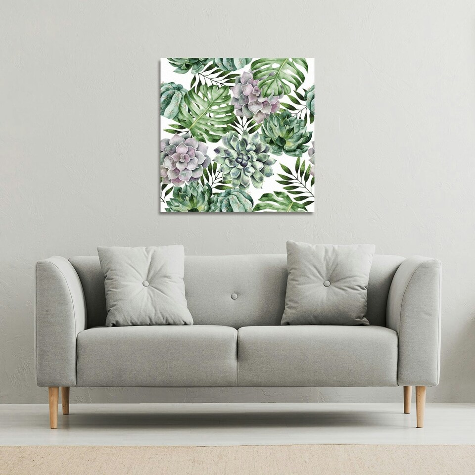 image 1 of Watercolour Botanical Leaves (Canvas Print) 46 x 46 x 4cm