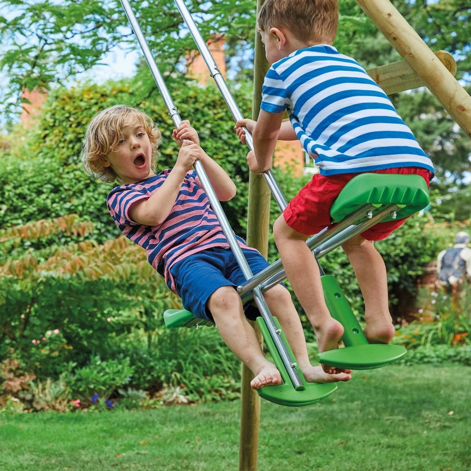 image 1 of TP Kite Wooden Double Swing Set with 8ft Slide