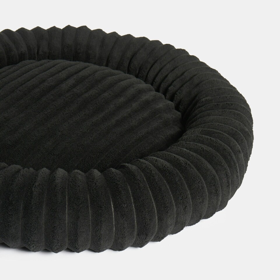 image 1 of OHS Ribbed Round Plush Plump Soft Warm Cosy Pet Dog Cat Cushioned Donut Bed Black | M