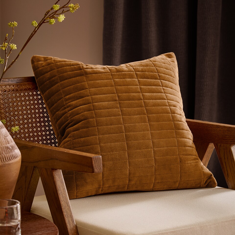 image 1 of Yard Dales Quilted 100% Cotton Velvet Cushion, Pecan