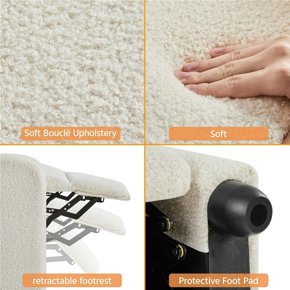 image 1 of Yaheetech Boucle Recliner Sofa with Pocket Springs N/A | Ivory