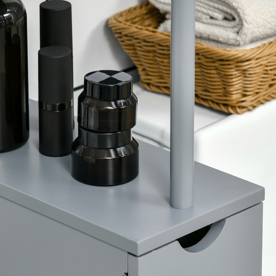 image 1 of HOMCOM Tall Bathroom Storage Cabinet with Shelf and Drawers, Grey