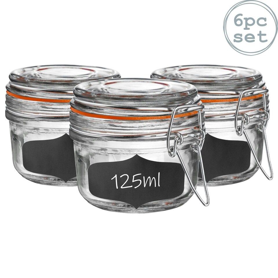 image 1 of Argon Tableware Glass Storage Jars with Labels - 125ml - Orange Seal - Pack of 6
