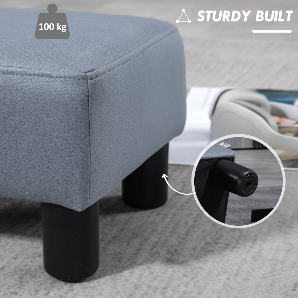 image 1 of HOMCOM Microfiber Cloth Footstool, Small Foot Rest, Rectangle Sofa Stool for Bedroom Living Room, Grey