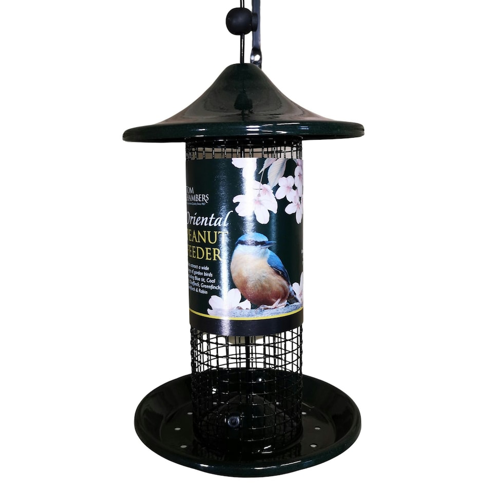 image 1 of Tom Chambers Oriental Stylish Garden Wild Bird Hanging Green Metal Peanut Feeder