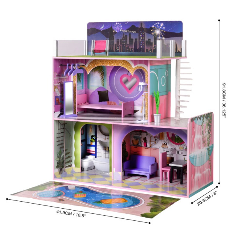 image 1 of Teamson Kids Wooden Dreamland 2 Storey Doll House for 12" Dolls, Dollhouse