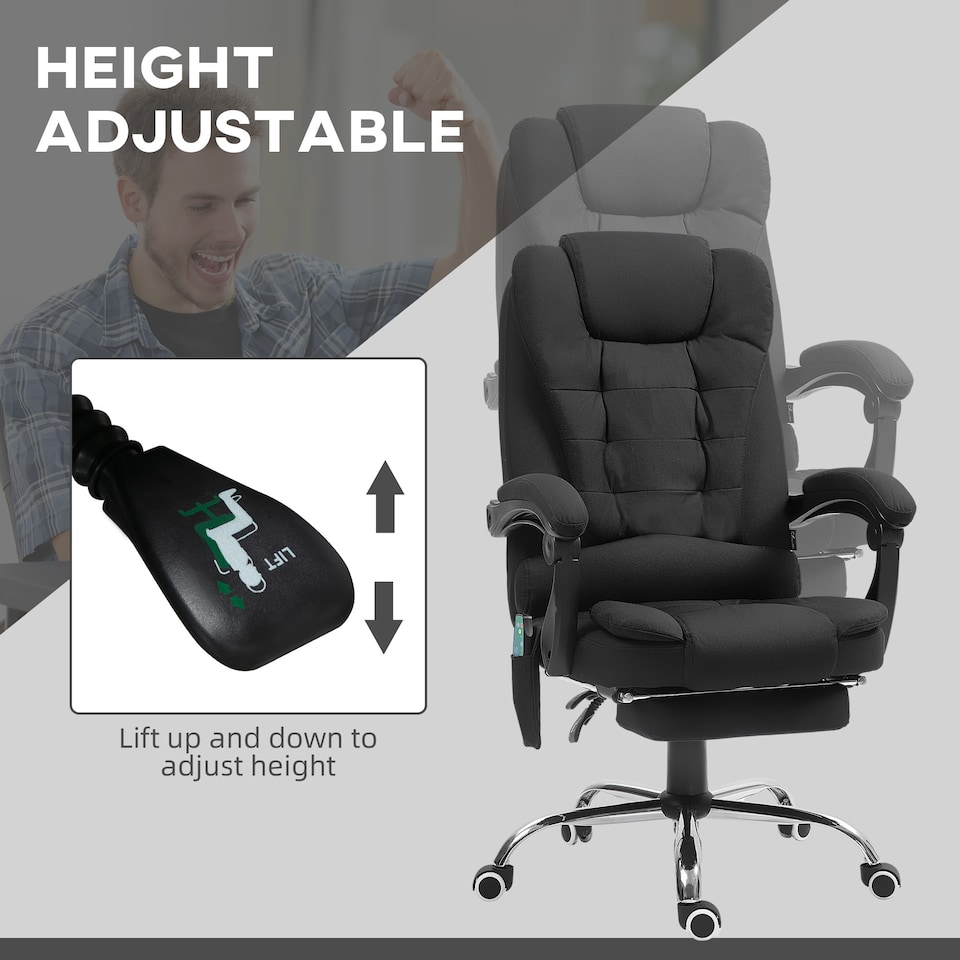 image 1 of Vinsetto Ergonomic Heated 6 Points Vibration Massage Office Chair, Black | Black