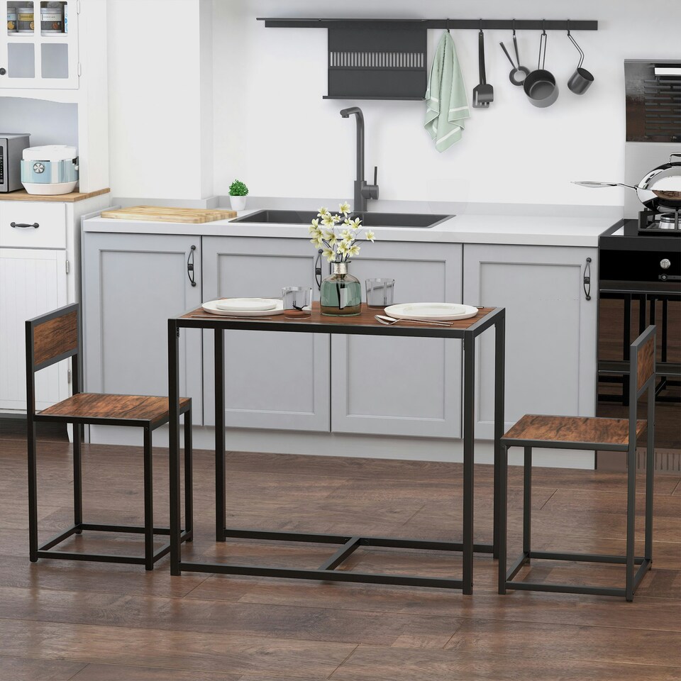 image 1 of HOMCOM 3 Piece Dining Table Set with Metal Frame Natural