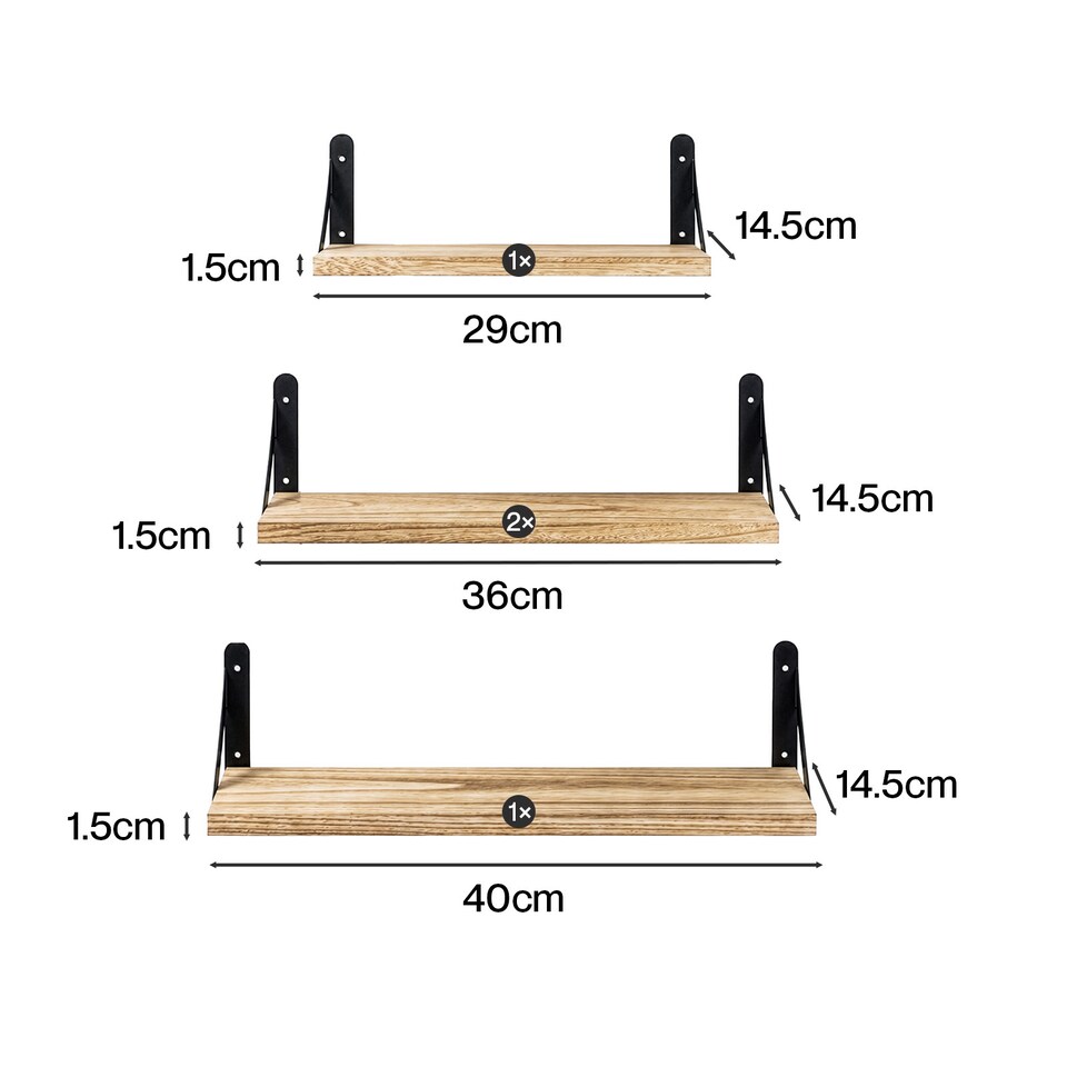 image 1 of Levede Wall Mounted Floating Shelves Set of 4 Rustic Display Shelf Solid Wood
