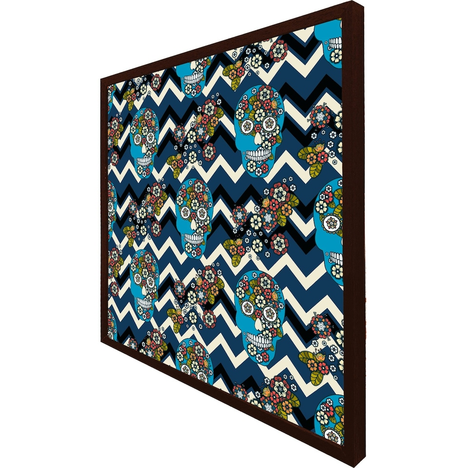 image 1 of Embroidery colourful simplified ethnic skull blue pattern (Picutre Frame) Brown | XL