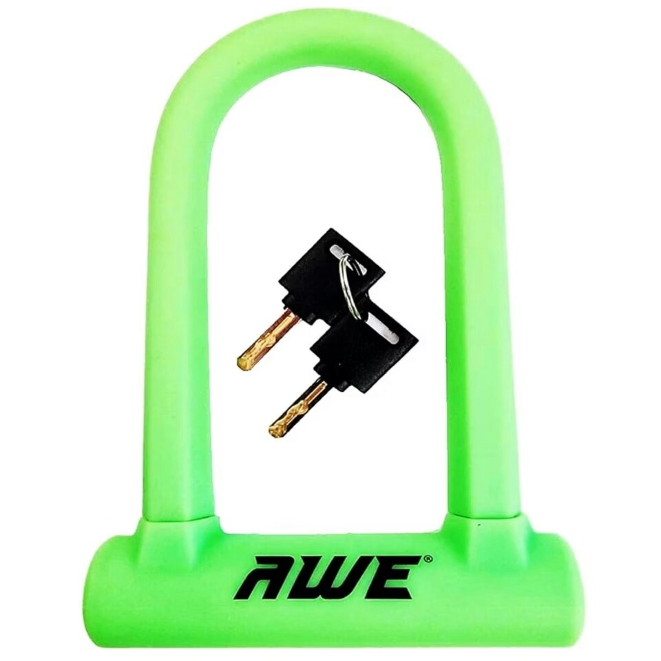image 1 of AWE Silicone Hardened Steel 130mm x 210mm Bike Shackle U Lock with Keys Green