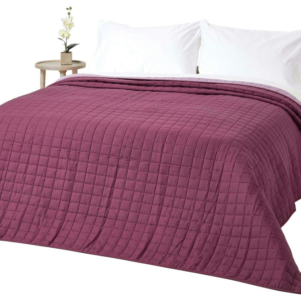 image 1 of Homescapes Cotton Quilted Reversible Bedspread Lavender Purple -150 x 200 cm Purple