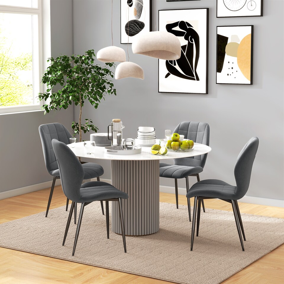 image 1 of HOMCOM Dining Chairs Set of 4, Modern Style Flannel Upholstered Kitchen Chairs with Backs and Steel Legs, for Living Room, Dining Room, Bedroom, Dark Grey