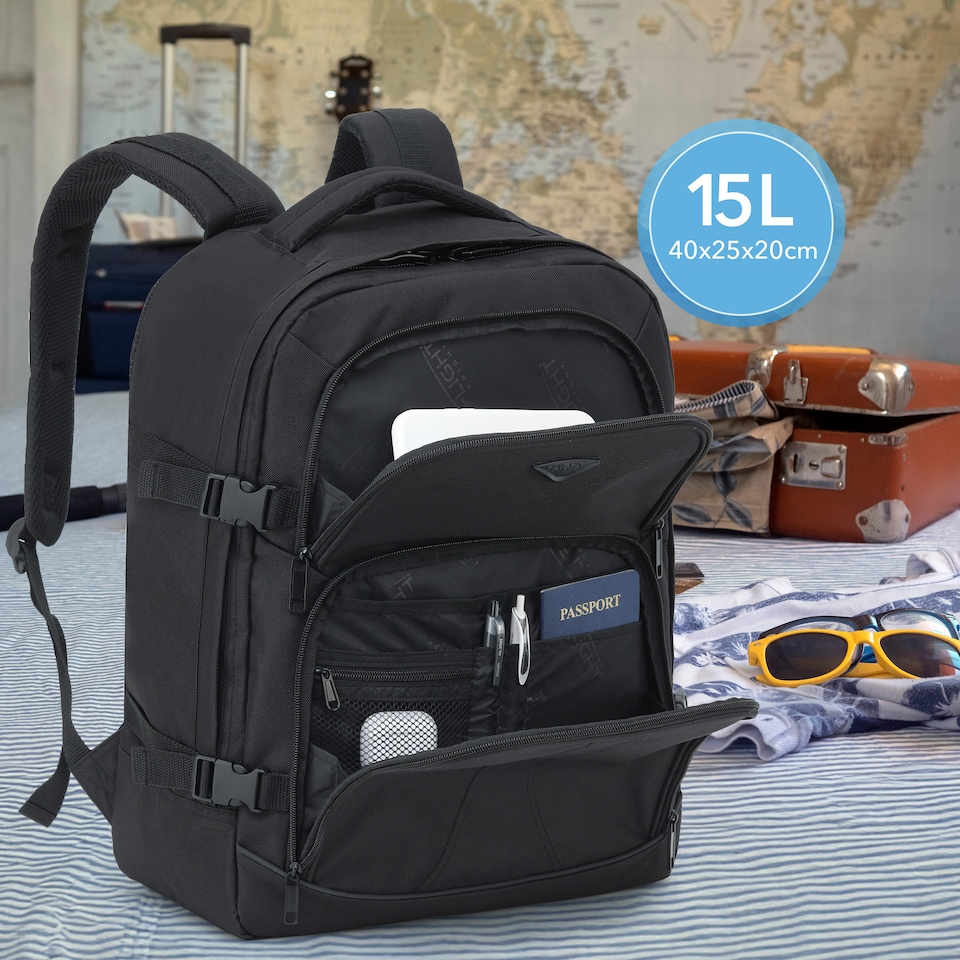 image 1 of Flight Knight Underseat Backpack 40x20x25cm Ryanair Free Carry On for Travelling USB Port Padded Comfortable Backpack - Carry On Luggage | Black | 1