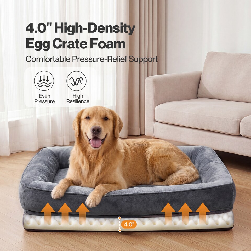 image 1 of Skylos Dog Bed Orthopedic Dog Bed 4.0in Egg Crate Foam Flannel Grey