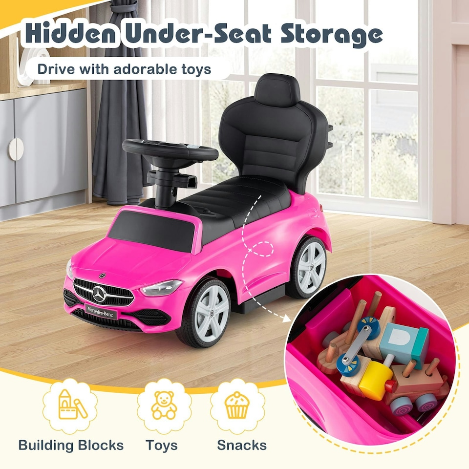 image 1 of COSTWAY 3-in-1 Ride on Push Car w/ Adjustable Canopy Pink