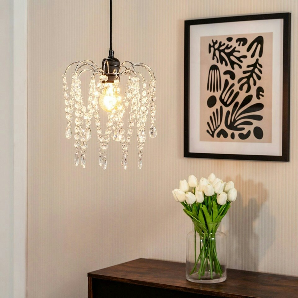 image 1 of ValueLights Blanche Plastic - Acrylic Polished Silver Tiered Ceiling Pendant Droplets Shade