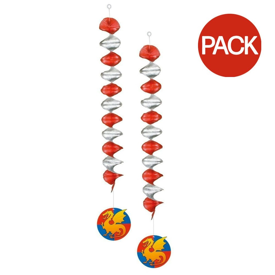 Boland Knights & Dragons Hanging Decoration (Pack of 2) - Red/Silver/Yellow - One Size