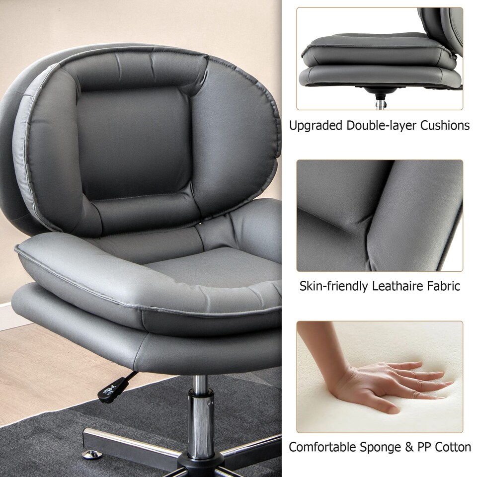 image 1 of COSTWAY Home Office Chair Swivel Desk Chair Height Adjustable Task Vanity Chair-Grey