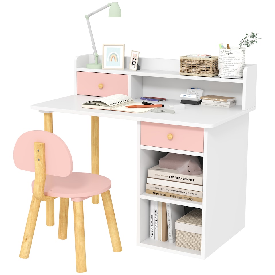 image 1 of AIYAPLAY Kids Desk and Chair Set for Studying, Reading, Drawing, Pink