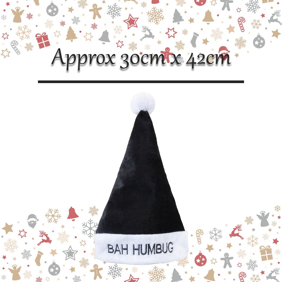 image 1 of vfm-estore Santa Hat Bah Humbug Christmas Hat - 30cm x 42cm Black