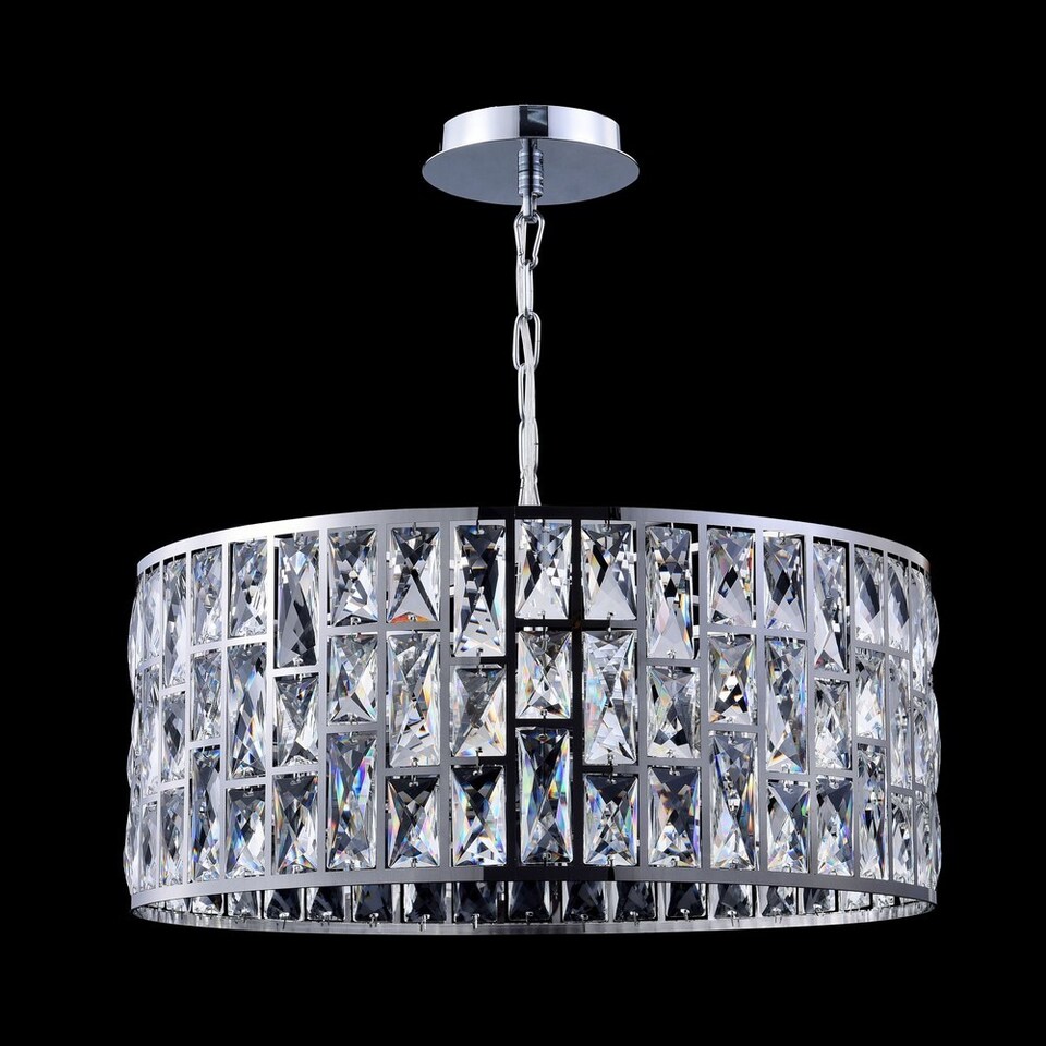 image 1 of Gelid Chandelier Cylindrical Pendant Chrome & Crystal, 4 Light, E27