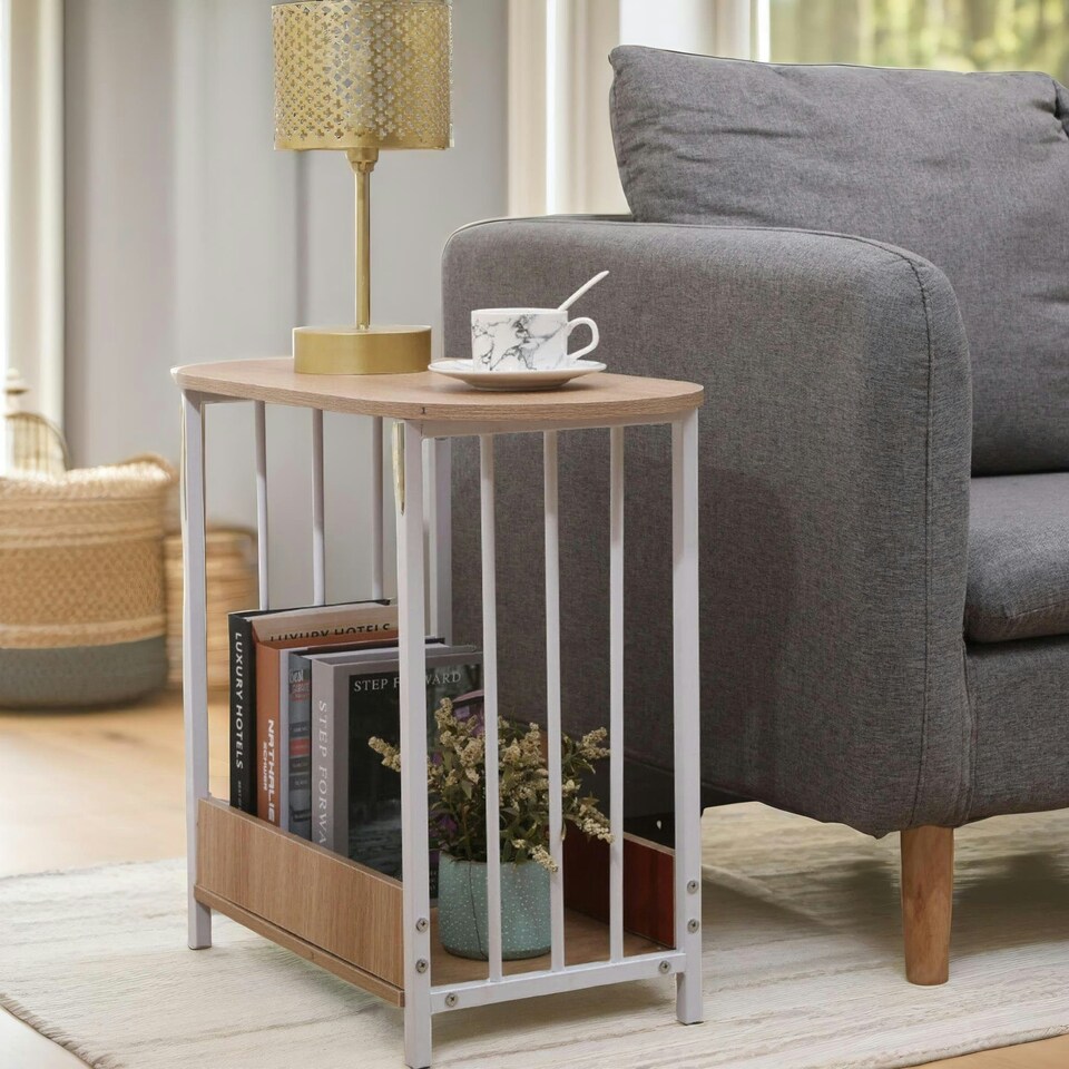image 1 of 2 Tier Narrow Side Table Oak Brown