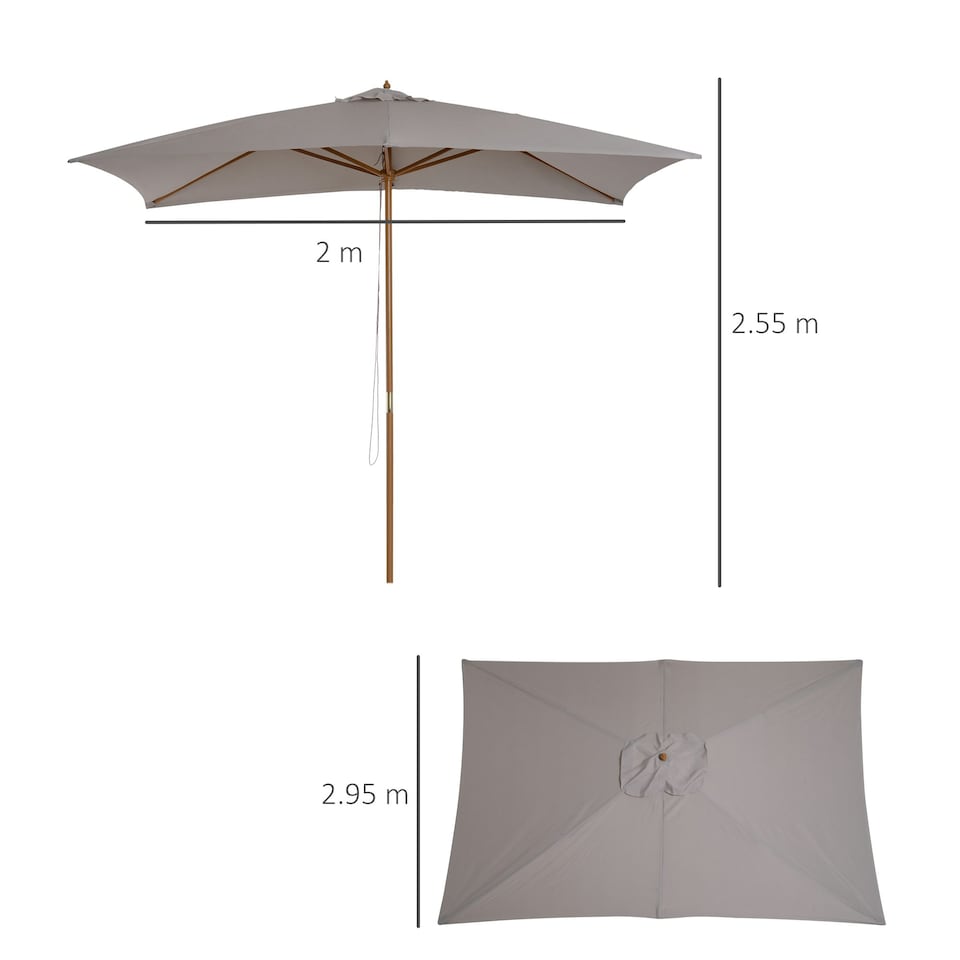 image 1 of Outsunny 2 x 3(m) Wood Garden Parasol Sun Shade Patio Umbrella Canopy