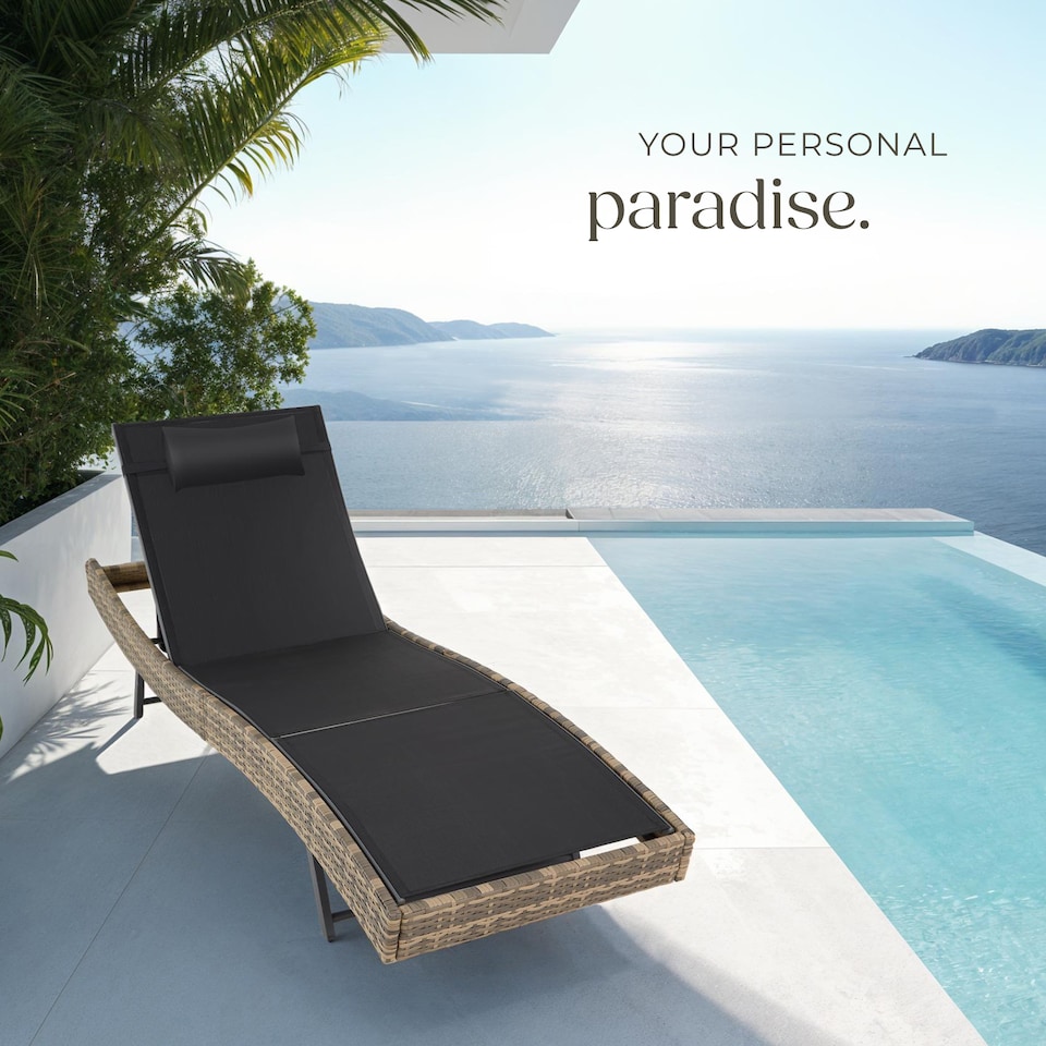 image 1 of Sun Lounger Weatherproof And UV-resistant 6 step Adjustable Backrest Poly Rattan | Cream | nature | 1
