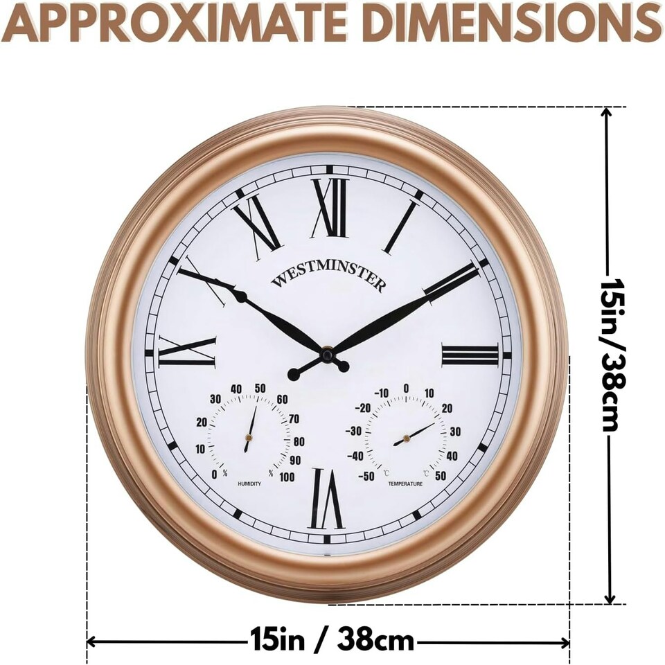 image 1 of Marco Paul 38cm Gold Wall Clock and Thermometer Gold