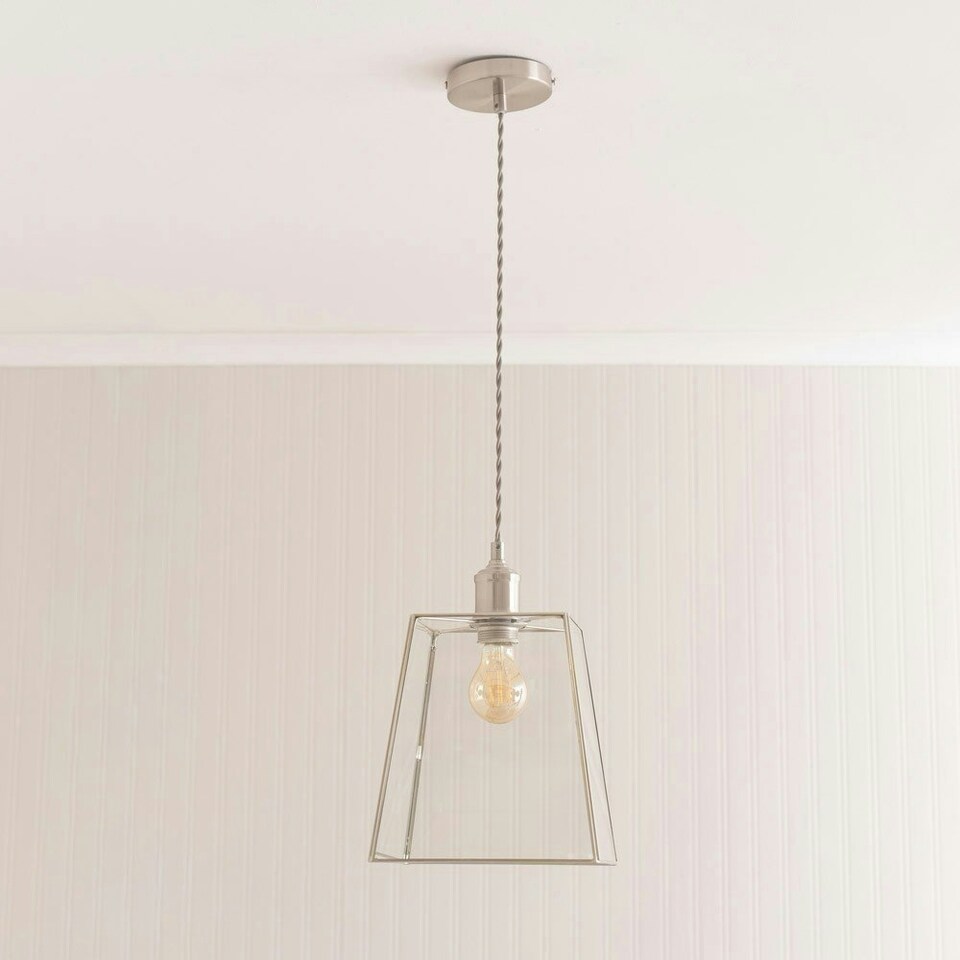 image 1 of ValueLights Susie Glass Lantern Brushed Chrome Single Ceiling Pendant Light with LED Bulb Silver