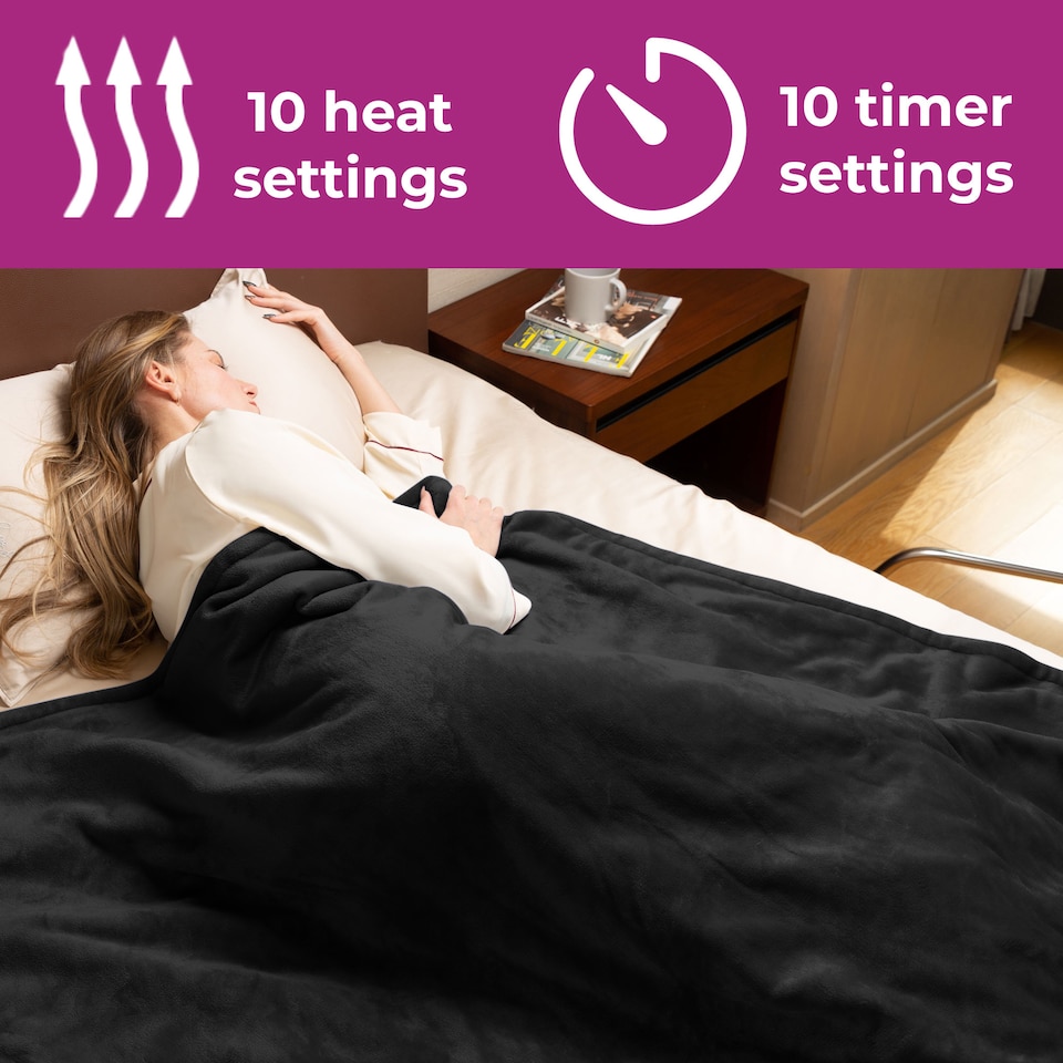 image 1 of Neo Black Electric Heated Throw Over Blanket - Reversible | Black
