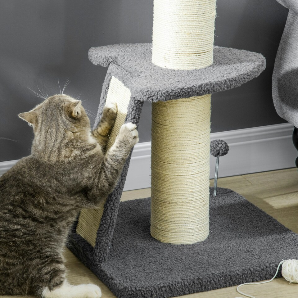 image 1 of PawHut Cat Tree with Tower Sisal Scratching Post Multi Level Dark Grey