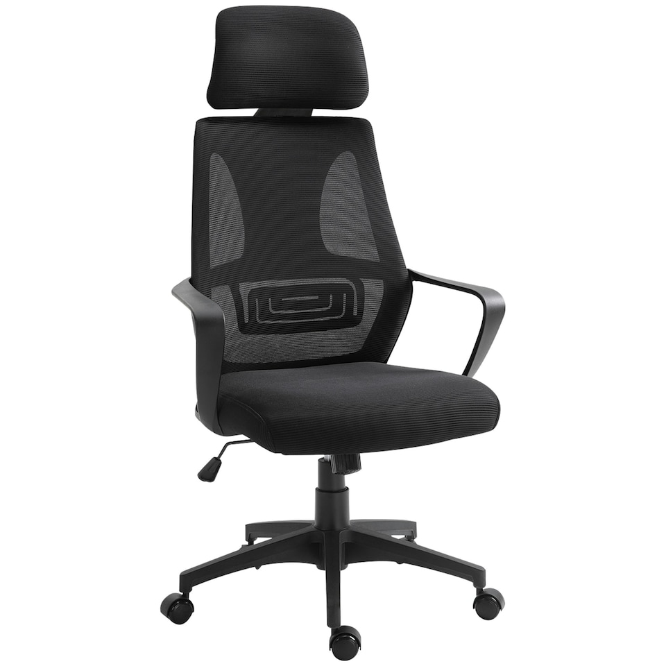image 1 of Vinsetto Mesh Back Office Chair w/ Adjustable Height Padded Headrest Black