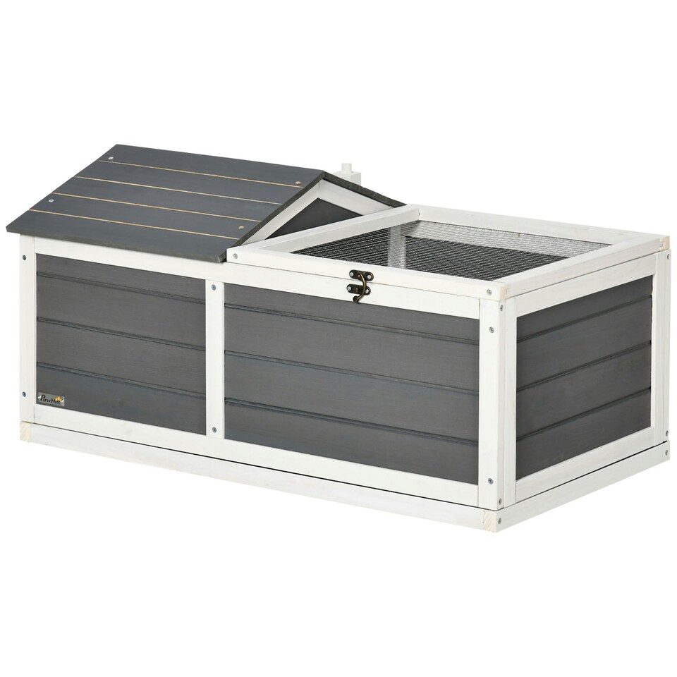 image 1 of PawHut Wooden Tortoise House, Small Pet Reptile with Hide Shelter Den and Run