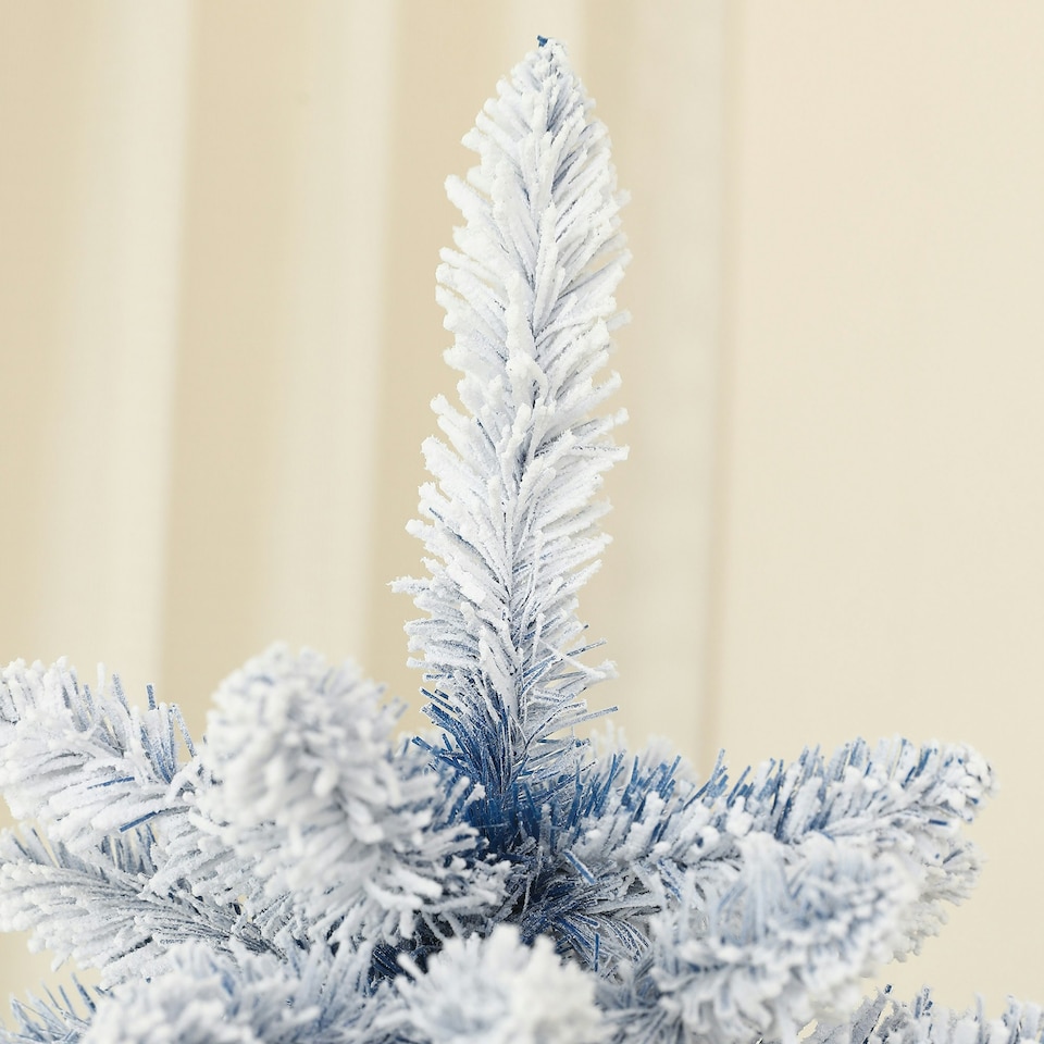 image 1 of HOMCOM 5 Foot Artificial Blue Snow Flocked Christmas Tree with Hinged Branches