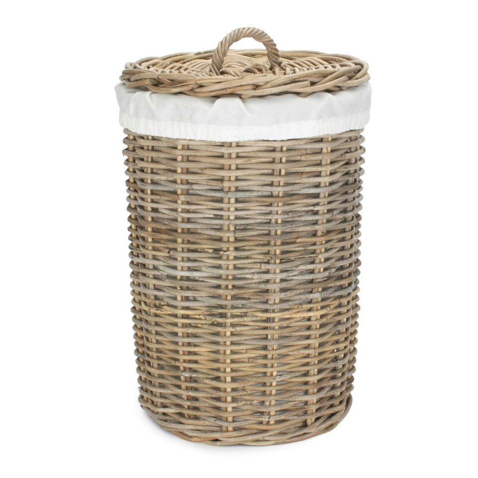 image 1 of Set of 2 Round Rattan Laundry Basket with White Lining White | White