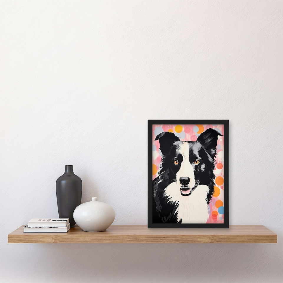 image 1 of Border Collie Dog Abstract Circles Pastels Home Decor Black Framed Wall Art Print A4