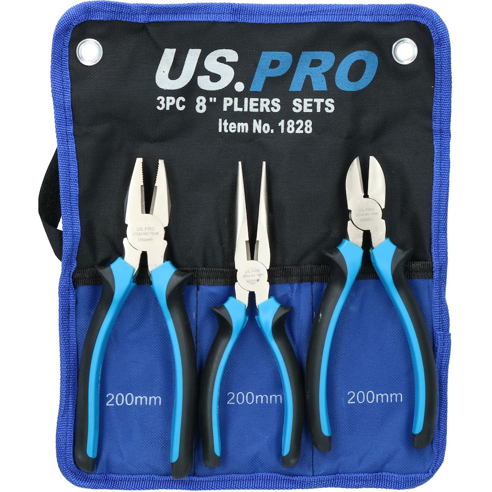 image 1 of 8" / 200mm Plier Pliers Set Combination Long Nose Cutters Soft Grip Handles 3pc