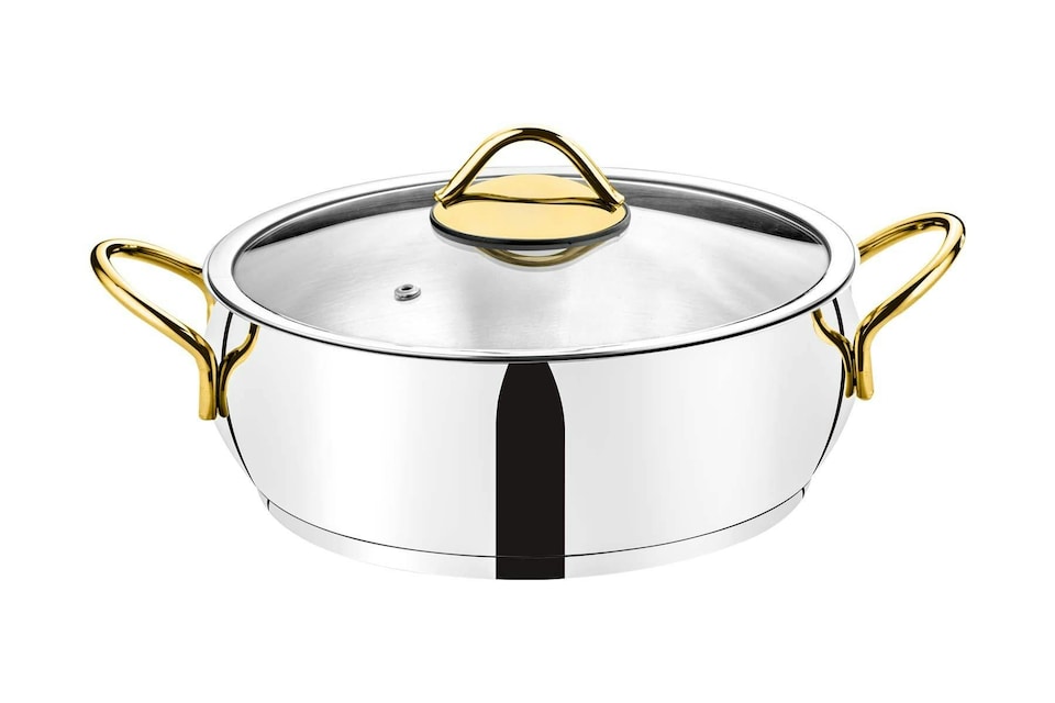 image 1 of Sevval Collection 8-piece Stainless Steel Cookware Set (Gold Handles)