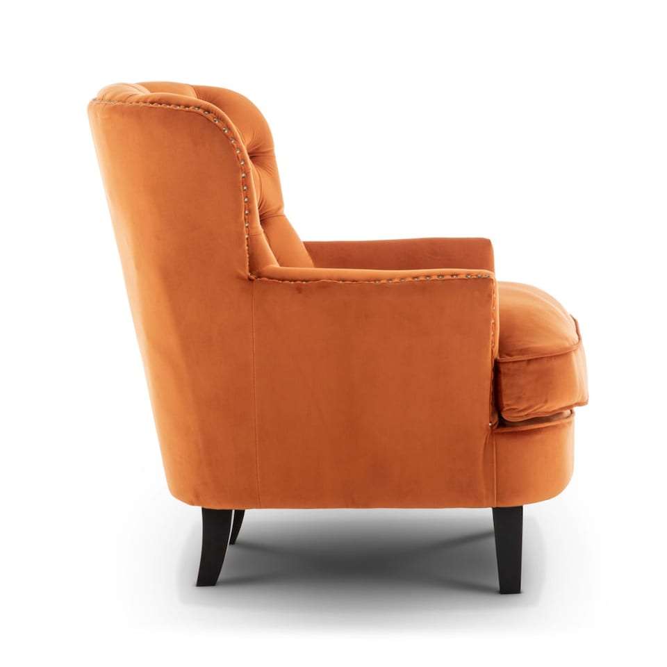 image 1 of Velvet Orange Buttoned Ava Accent Chair