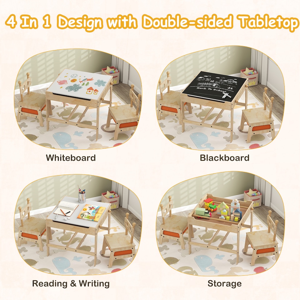 image 1 of COSTWAY 4 in 1 Kids Activity Table and Chairs Set Orange