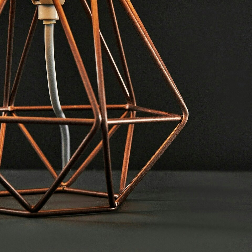 image 1 of ValueLights Pair of Small Copper Metal Basket Cage Table Lamps with a White Fabric Shade - Complete with 4w LED Golfball Bulbs 3000K Warm White White